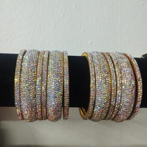 Iridescent Rhinestone-Gold Bangles