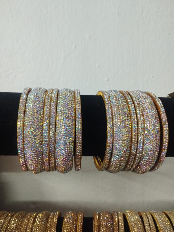 Iridescent Rhinestone-Gold Bangles