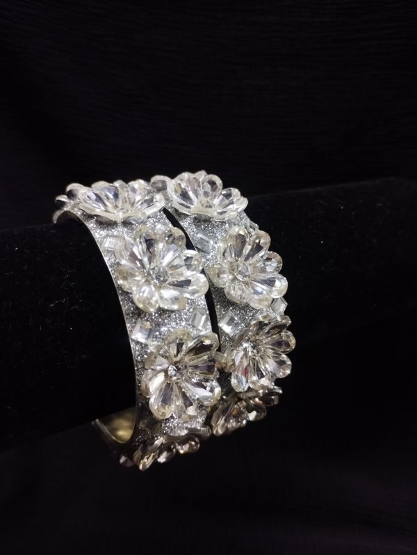 Silver Flower Gem Bangles
