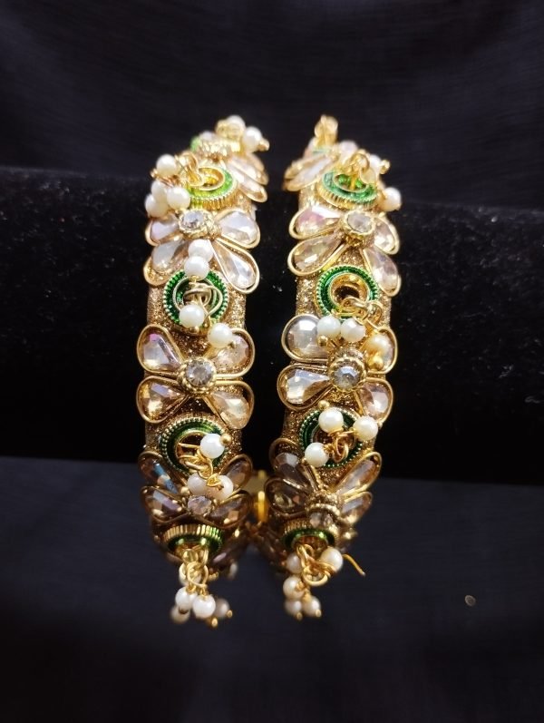 Gold Bangles With Hanging Pearls