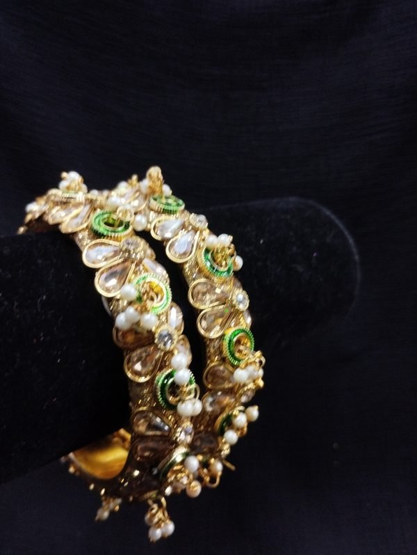 Gold Bangles With Hanging Pearls - Image 2
