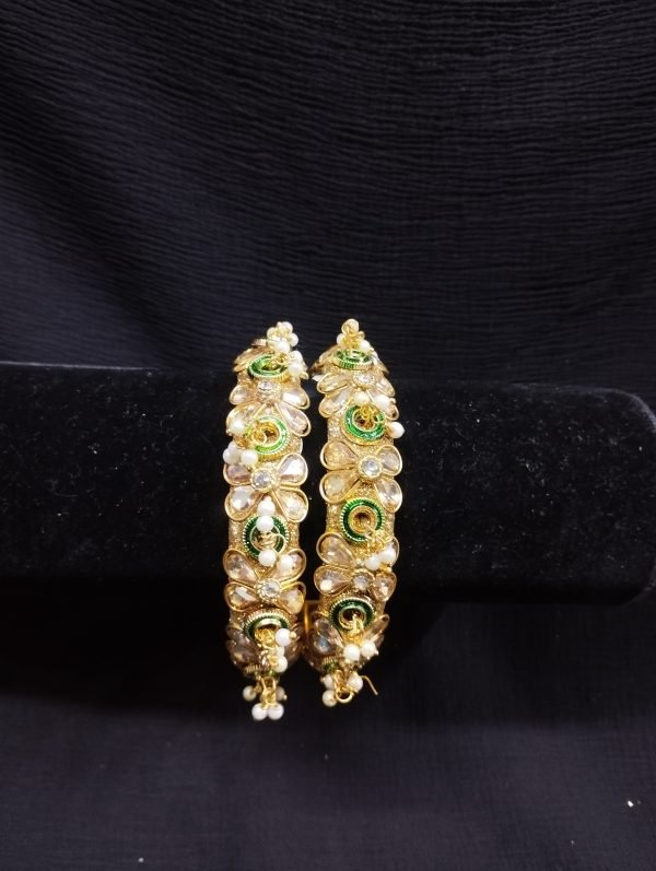 Gold Bangles With Hanging Pearls - Image 3
