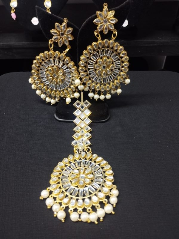 White Pearl Earrings & Tikka