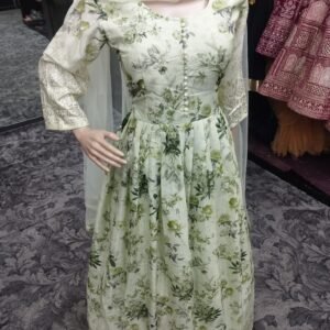 Green Floral Anarkali with Shawl