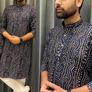 Blue with Black Mens Kurta