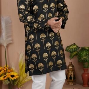 Black Gold Sequence Mens Kurta