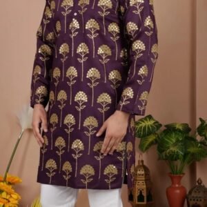 Purple Gold Sequence Mens Kurta