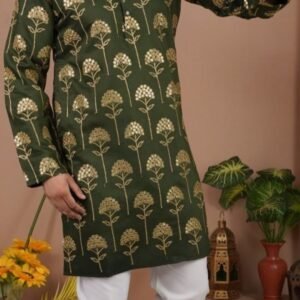 Green Gold Sequence Mens Kurta