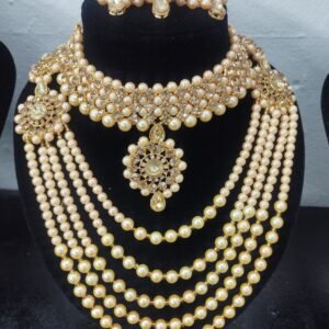 Gold Cream Pearl Necklace Set